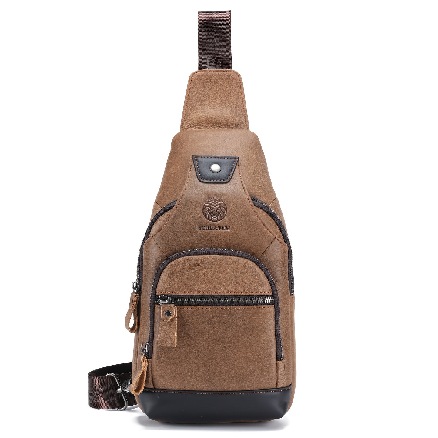 Genuine Top-Grain Leather Sling Bag - Casual Chest Pack for Men and Women, Crossbody Shoulder Daypack with Zipper Closure