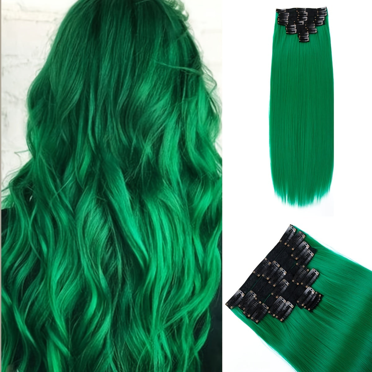 Synthetic Women's Hair Clipper 20 Inch 18 Clips/Set Long Straight Clip-in Hair Extension, Green, Pink, Brown, Red, Sky Blue Color Hair Extension Synthetic Braided Clip-in Hair Extension, Suitable for Straight Hair, Heat-resis