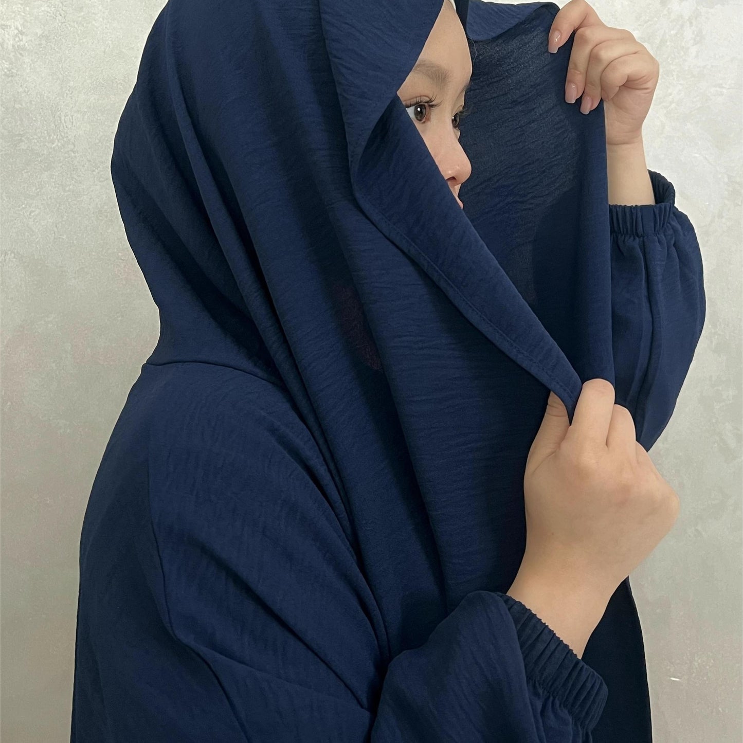 Elegant Crepe Hooded Jibab Abaya Hijab | Modest Long Sleeve Full Coverage Prayer Dress with Attached Scarf & Pockets, Machine Washable Medium Stretch Solid Color