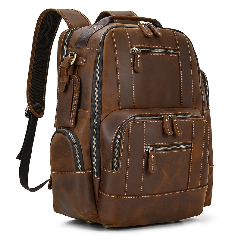bag nation large capacity multi-compartment travel backpack [Vintage Leather Backpack] Brown Genuine Leather Large Capacity Laptop Backpack