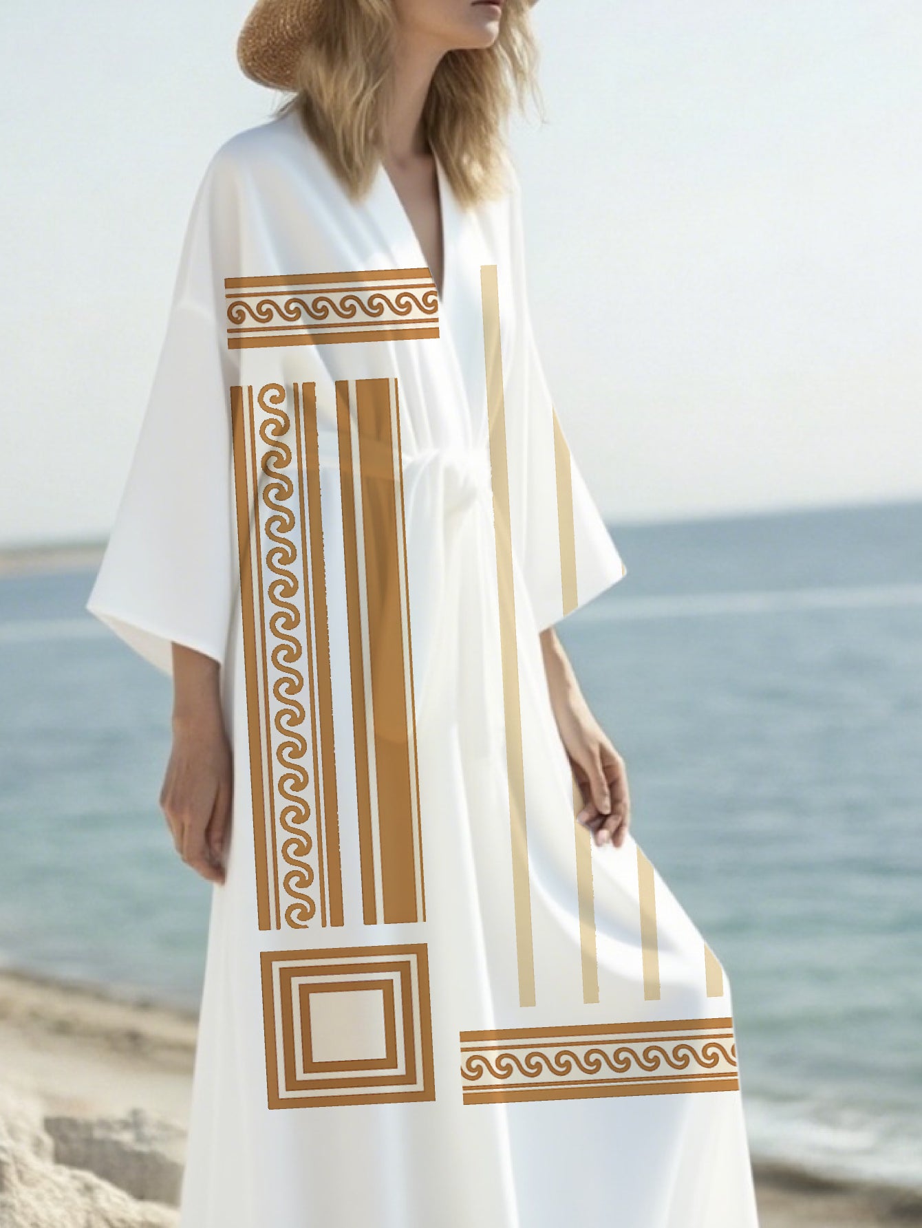 Women's Long Kimono Abaya Boho Floral Print Lightweight Maxi Cardigan, Wide Sleeve Open Front Duster with Belt for Loungewear, Beach Cover-Up Casual