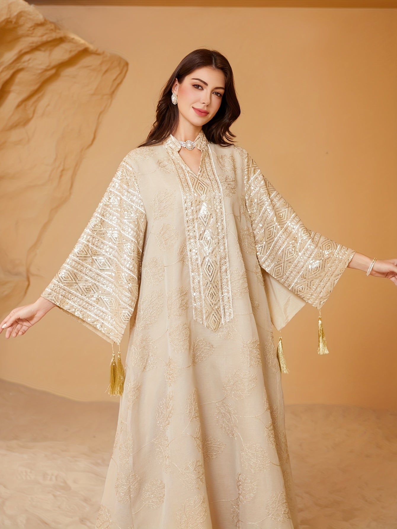 Oriental Middle Eastern Muslim Eid New Style Dress Women's Abaya V-Nec –  Fabulive