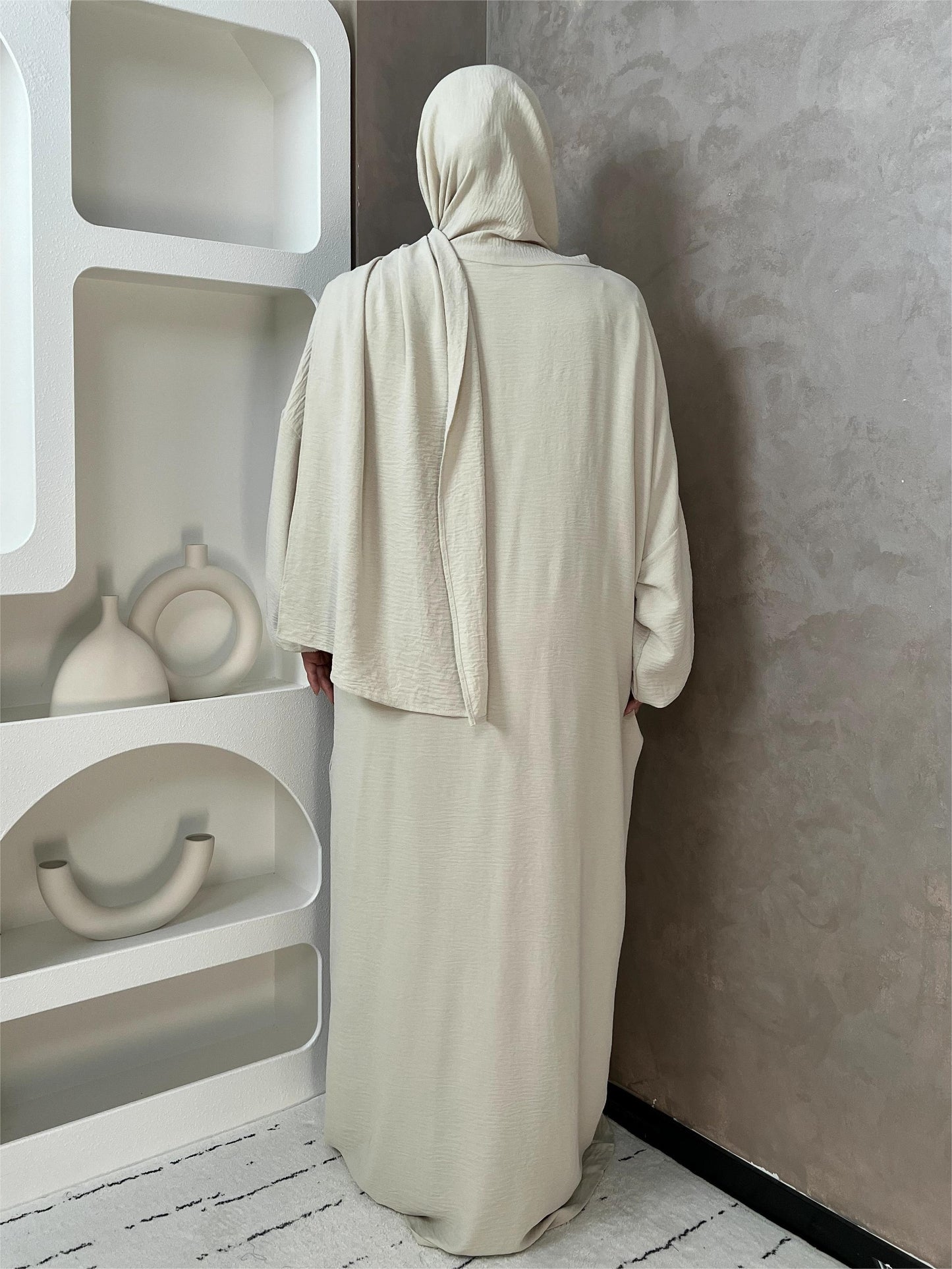 Elegant Crepe Hooded Jibab Abaya Hijab | Modest Long Sleeve Full Coverage Prayer Dress with Attached Scarf & Pockets, Machine Washable Medium Stretch Solid Color
