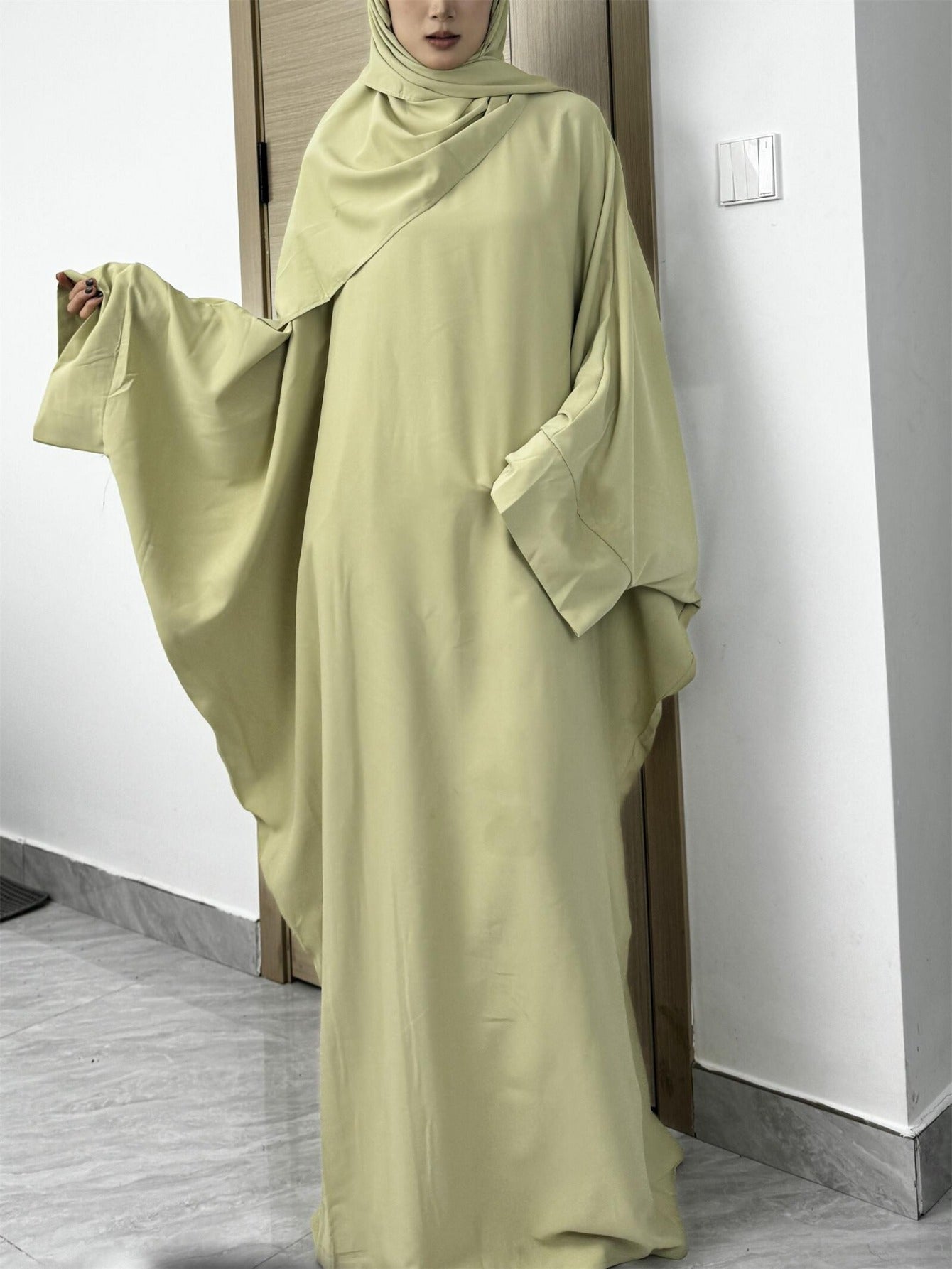 Plus Size Middle Eastern Loose Long Robe Prayer Jilbaab Dress with Matching Headscarf Two-Piece Abayas Ethnic Clothing Islamic Conservative Dresses