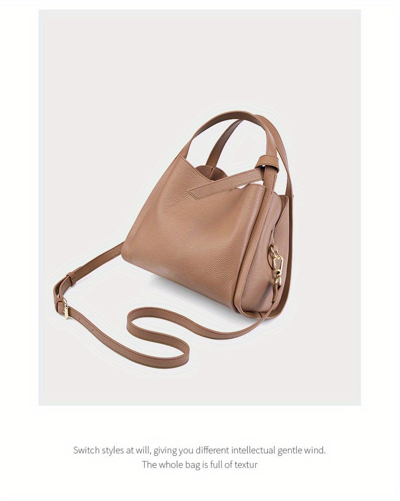 Women's Leather Tote Bag, Versatile and Popular Leather & Messenger Handbag for Women, Crossbody Bag, Cowhide Bucket Bag