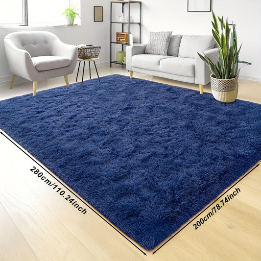1pc, a Dark Blue Long Plush Carpet in Nordic Ins Style, Fluffy And Cozy Home Decor Rug, Modern Minimalist Soft Plush Mat Fabric Creates a Warm Atmosphere Effortlessly, Foldable for Storage, Suitable for Living Room, Bedroom,