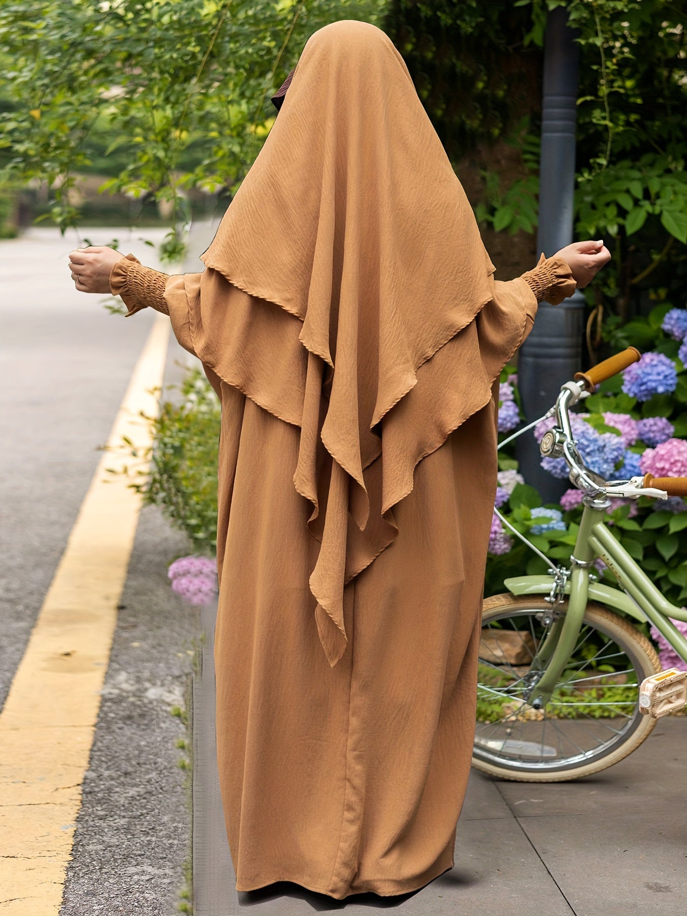 Khimar+abaya 2pcs Set Umrah Rida Set Player Jilbaab Abaya Set with Pockets