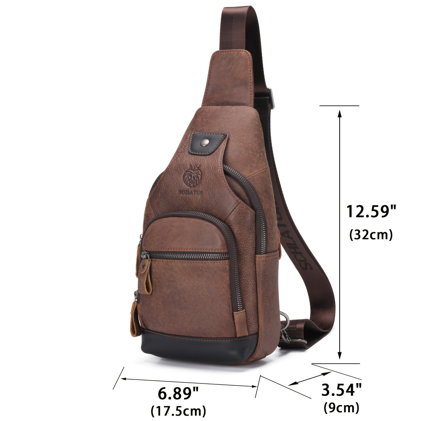 Genuine Top-Grain Leather Sling Bag - Casual Chest Pack for Men and Women, Crossbody Shoulder Daypack with Zipper Closure