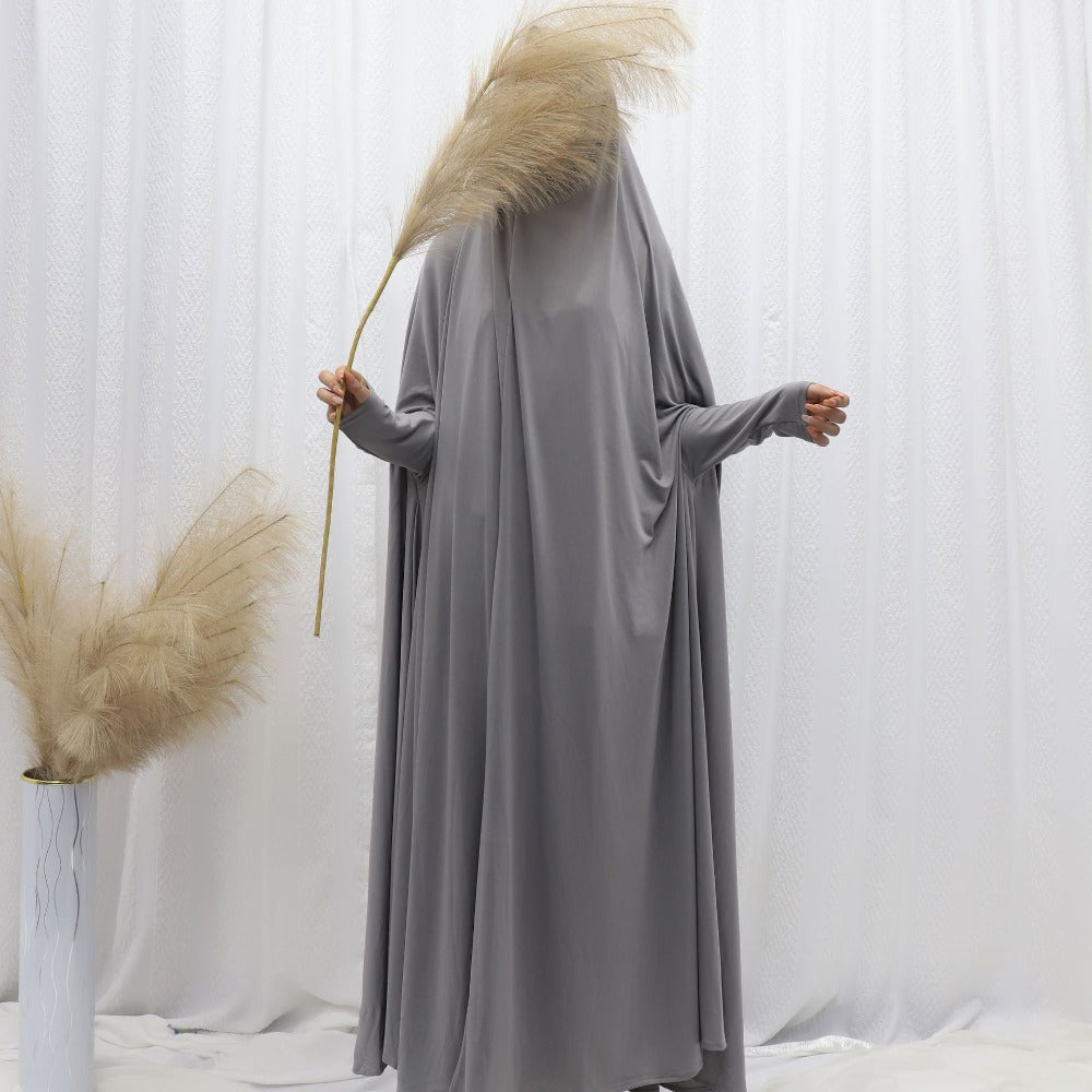 Women's Middle Eastern Baju Abaya Dress - Solid Color Hooded Robe with Bat Sleeves, Modest Traditional Long Gown for Daily & Formal Wear, Comfortable & Versatile Elegant Islamic Attire