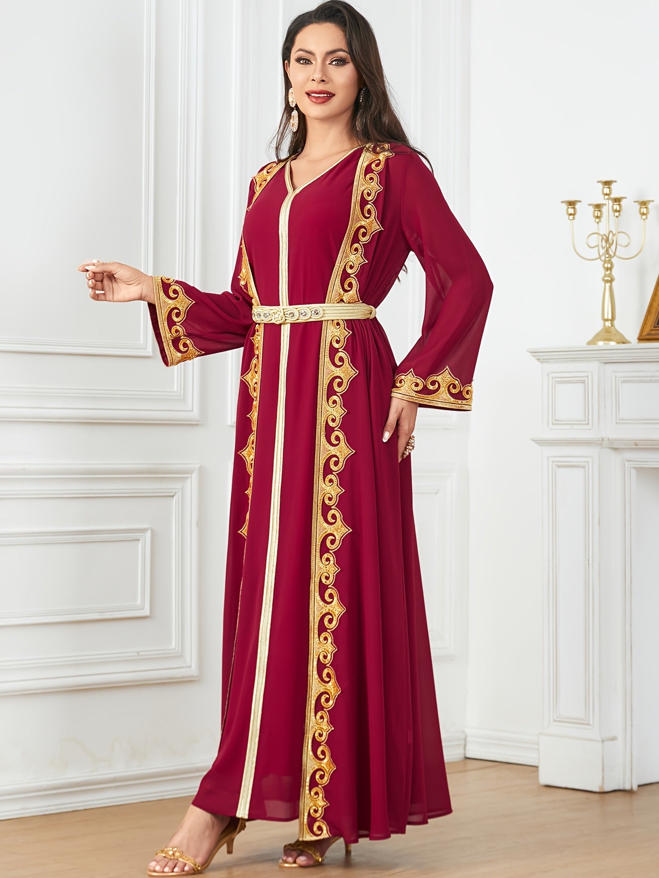 New Middle Eastern Emirati Abaya Dress + Cardigan Lace Embroidery Long Sleeve Two-Piece Robe Dress