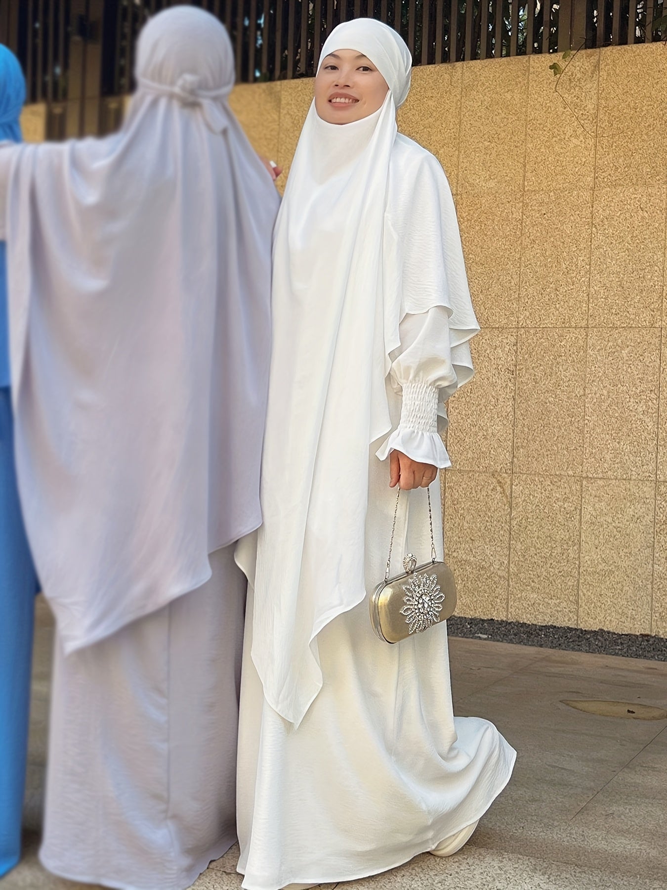 Khimar+abaya 2pcs Set Umrah Rida Set Player Jilbaab Abaya Set with Pockets