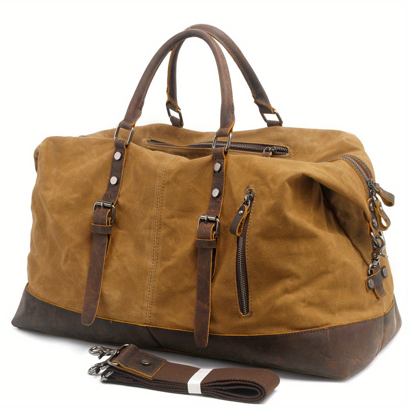 Vintage Retro Large Capacity Leather Duffel Travel Bag Men's Handheld Fashion Short Trip Gym Bag Oil Wax Crossbody Luggage Pack