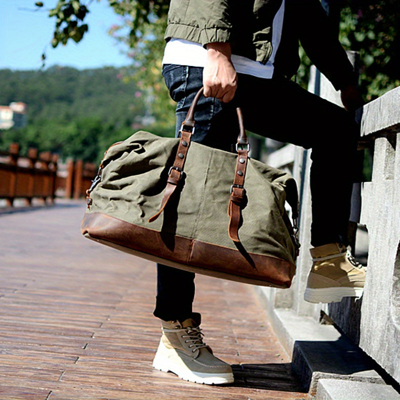 Vintage Retro Large Capacity Leather Duffel Travel Bag Men's Handheld Fashion Short Trip Gym Bag Oil Wax Crossbody Luggage Pack