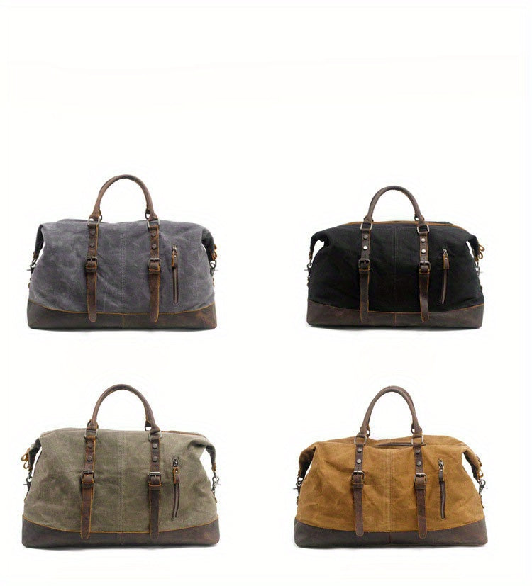 Vintage Retro Large Capacity Leather Duffel Travel Bag Men's Handheld Fashion Short Trip Gym Bag Oil Wax Crossbody Luggage Pack