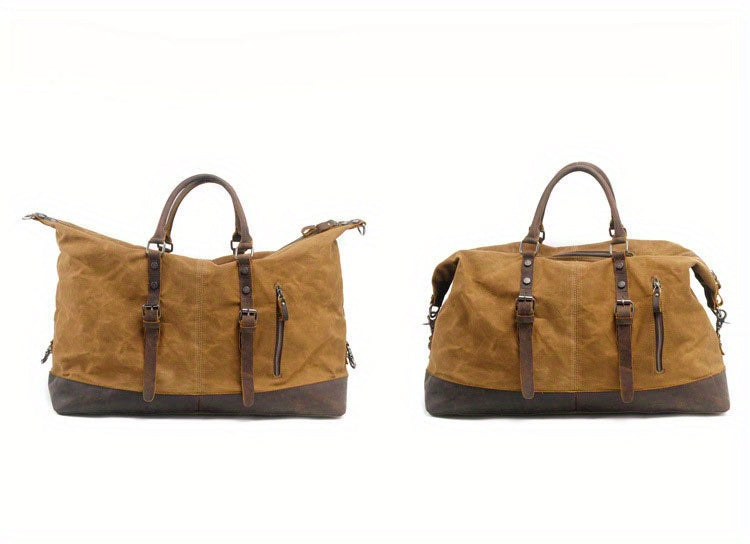 Vintage Retro Large Capacity Leather Duffel Travel Bag Men's Handheld Fashion Short Trip Gym Bag Oil Wax Crossbody Luggage Pack