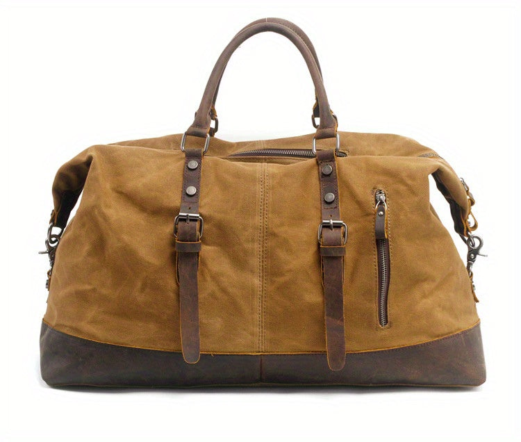 Vintage Retro Large Capacity Leather Duffel Travel Bag Men's Handheld Fashion Short Trip Gym Bag Oil Wax Crossbody Luggage Pack