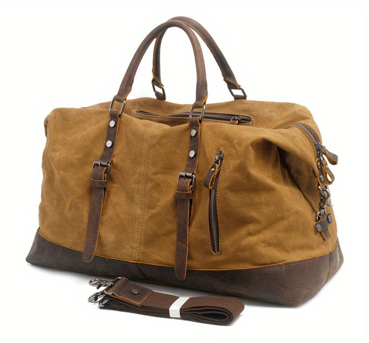 Vintage Retro Large Capacity Leather Duffel Travel Bag Men's Handheld Fashion Short Trip Gym Bag Oil Wax Crossbody Luggage Pack