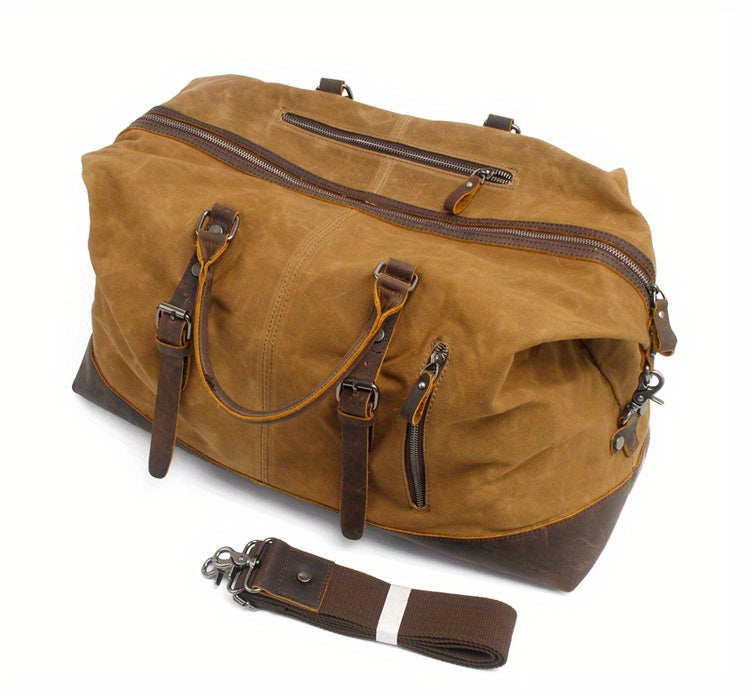 Vintage Retro Large Capacity Leather Duffel Travel Bag Men's Handheld Fashion Short Trip Gym Bag Oil Wax Crossbody Luggage Pack