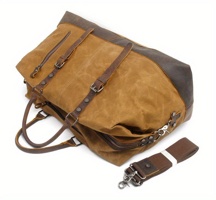 Vintage Retro Large Capacity Leather Duffel Travel Bag Men's Handheld Fashion Short Trip Gym Bag Oil Wax Crossbody Luggage Pack