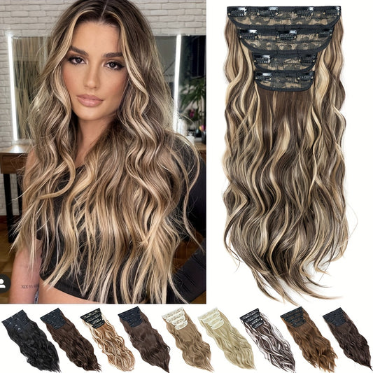 4pcs Thick Clip In Long Wavy Synthetic Hair Extensions