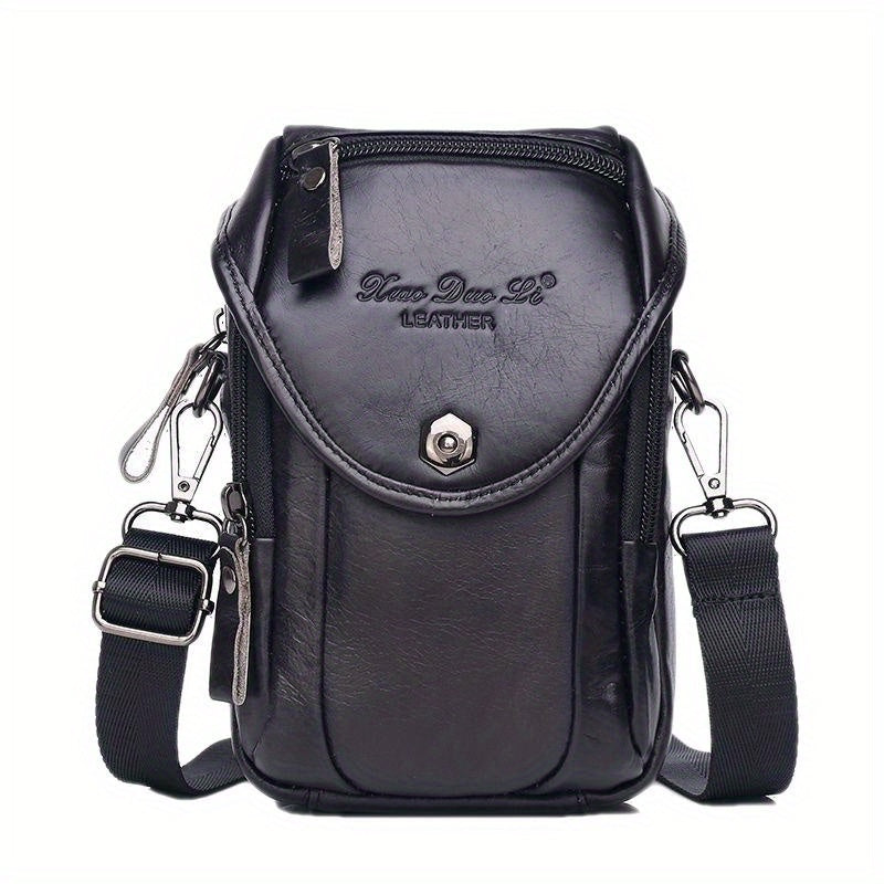 Vintage Men's Genuine Leather Autumn Small Crossbody Bag Hanging Bag Cell Phone Waist Bag Multi-function Shoulder Bag