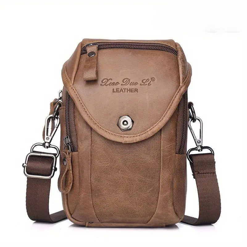 Vintage Men's Genuine Leather Autumn Small Crossbody Bag Hanging Bag Cell Phone Waist Bag Multi-function Shoulder Bag