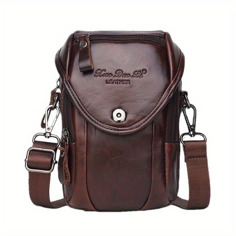 Vintage Men's Genuine Leather Autumn Small Crossbody Bag Hanging Bag Cell Phone Waist Bag Multi-function Shoulder Bag