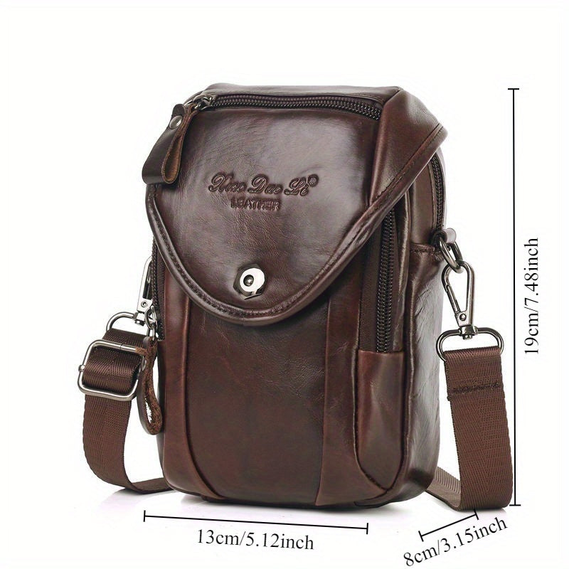 Vintage Men's Genuine Leather Autumn Small Crossbody Bag Hanging Bag Cell Phone Waist Bag Multi-function Shoulder Bag