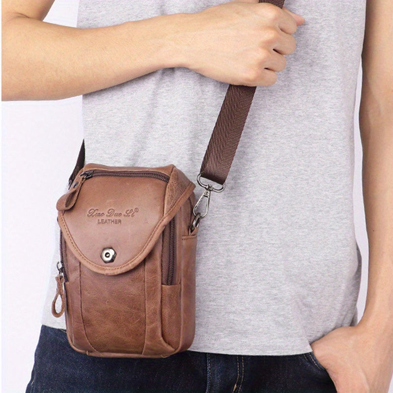 Vintage Men's Genuine Leather Autumn Small Crossbody Bag Hanging Bag Cell Phone Waist Bag Multi-function Shoulder Bag