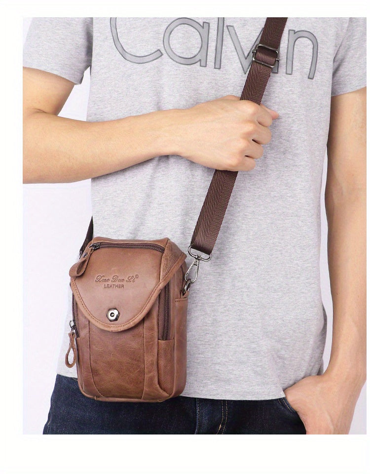 Vintage Men's Genuine Leather Autumn Small Crossbody Bag Hanging Bag Cell Phone Waist Bag Multi-function Shoulder Bag