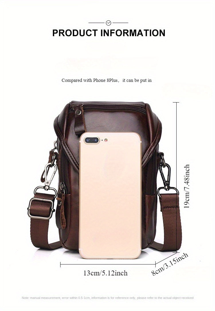 Vintage Men's Genuine Leather Autumn Small Crossbody Bag Hanging Bag Cell Phone Waist Bag Multi-function Shoulder Bag