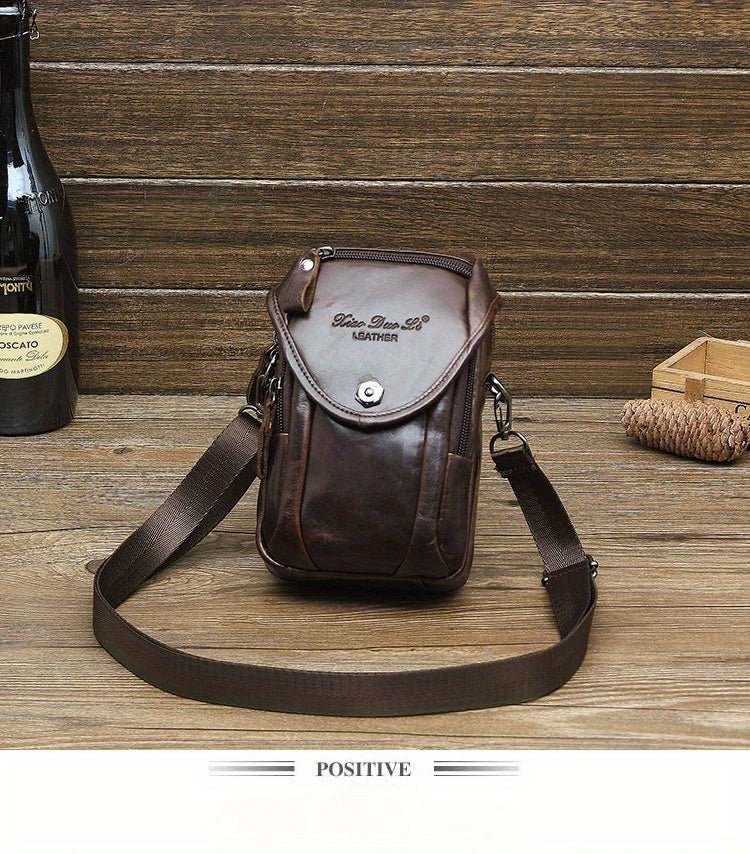Vintage Men's Genuine Leather Autumn Small Crossbody Bag Hanging Bag Cell Phone Waist Bag Multi-function Shoulder Bag