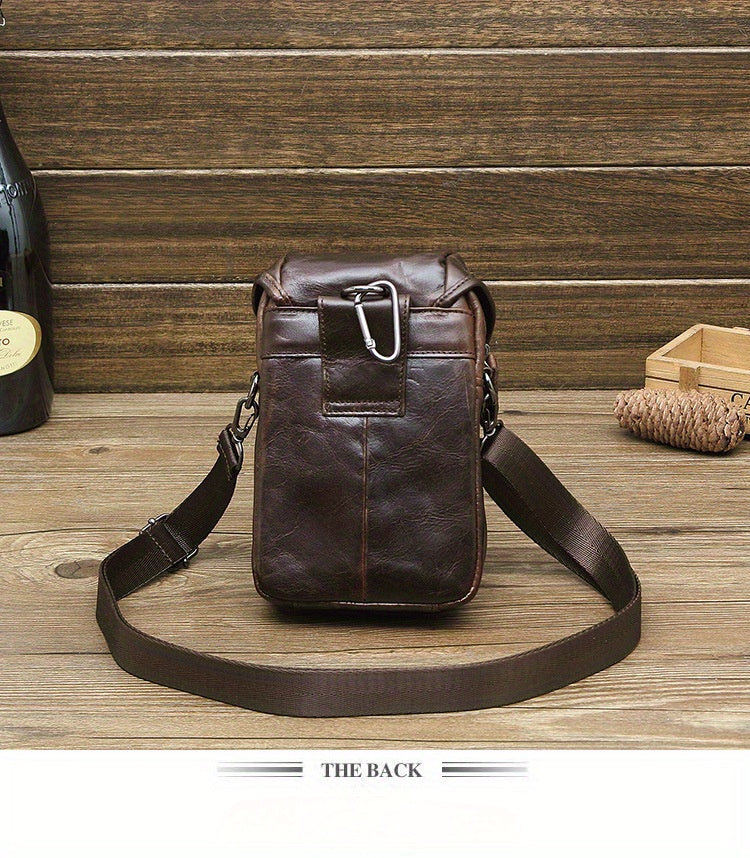 Vintage Men's Genuine Leather Autumn Small Crossbody Bag Hanging Bag Cell Phone Waist Bag Multi-function Shoulder Bag