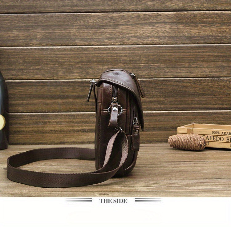 Vintage Men's Genuine Leather Autumn Small Crossbody Bag Hanging Bag Cell Phone Waist Bag Multi-function Shoulder Bag