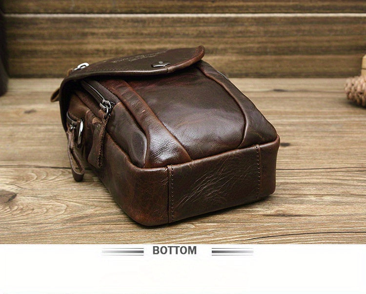 Vintage Men's Genuine Leather Autumn Small Crossbody Bag Hanging Bag Cell Phone Waist Bag Multi-function Shoulder Bag