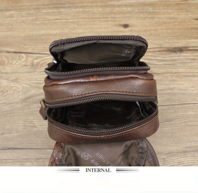 Vintage Men's Genuine Leather Autumn Small Crossbody Bag Hanging Bag Cell Phone Waist Bag Multi-function Shoulder Bag