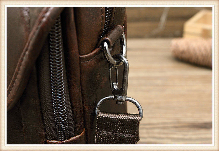 Vintage Men's Genuine Leather Autumn Small Crossbody Bag Hanging Bag Cell Phone Waist Bag Multi-function Shoulder Bag