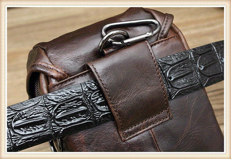 Vintage Men's Genuine Leather Autumn Small Crossbody Bag Hanging Bag Cell Phone Waist Bag Multi-function Shoulder Bag