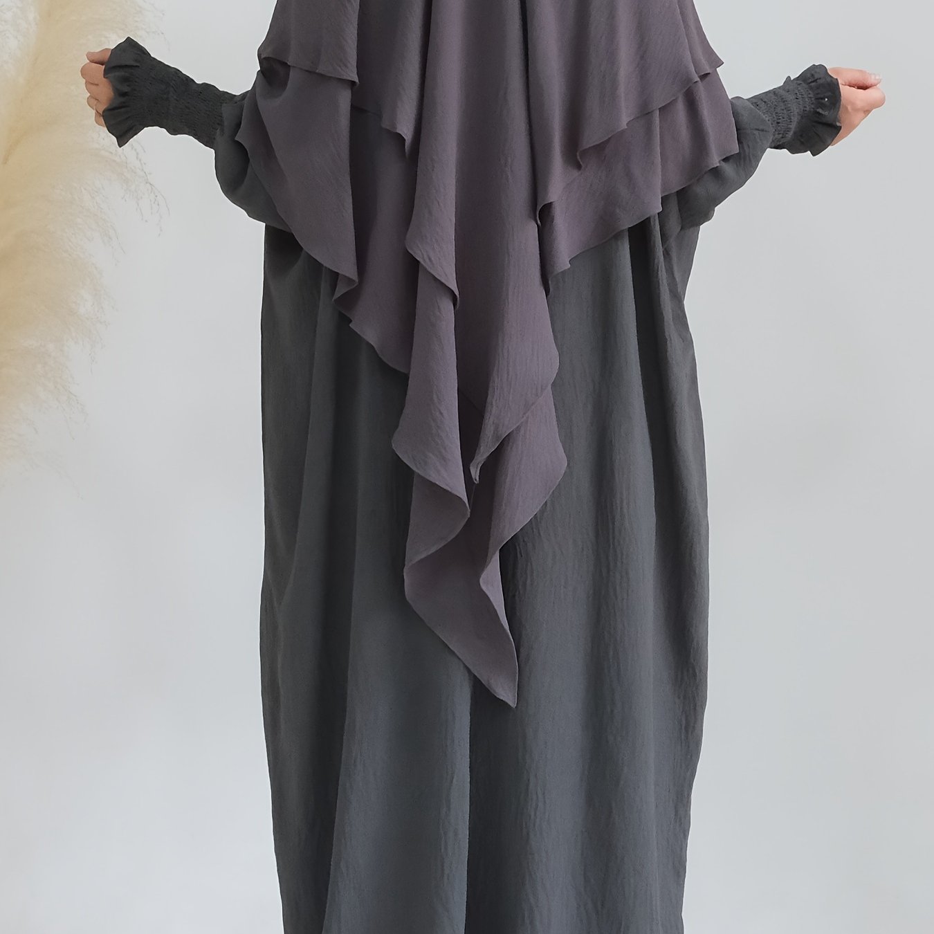 Khimar+abaya 2pcs Set Umrah Rida Set Player Jilbaab Abaya Set with Pockets