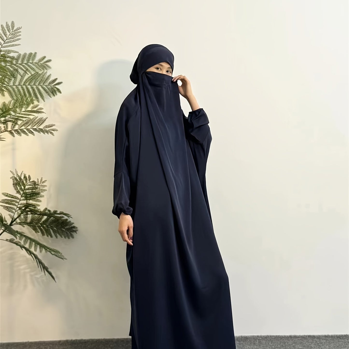 Elegant Black Hijab Dress for Women - Long Sleeve Smocked Abaya Kaftan with Hooded Prayer Abaya Burqa, Polyester Islamic Modest Clothing for Ramadan & Daily Wear