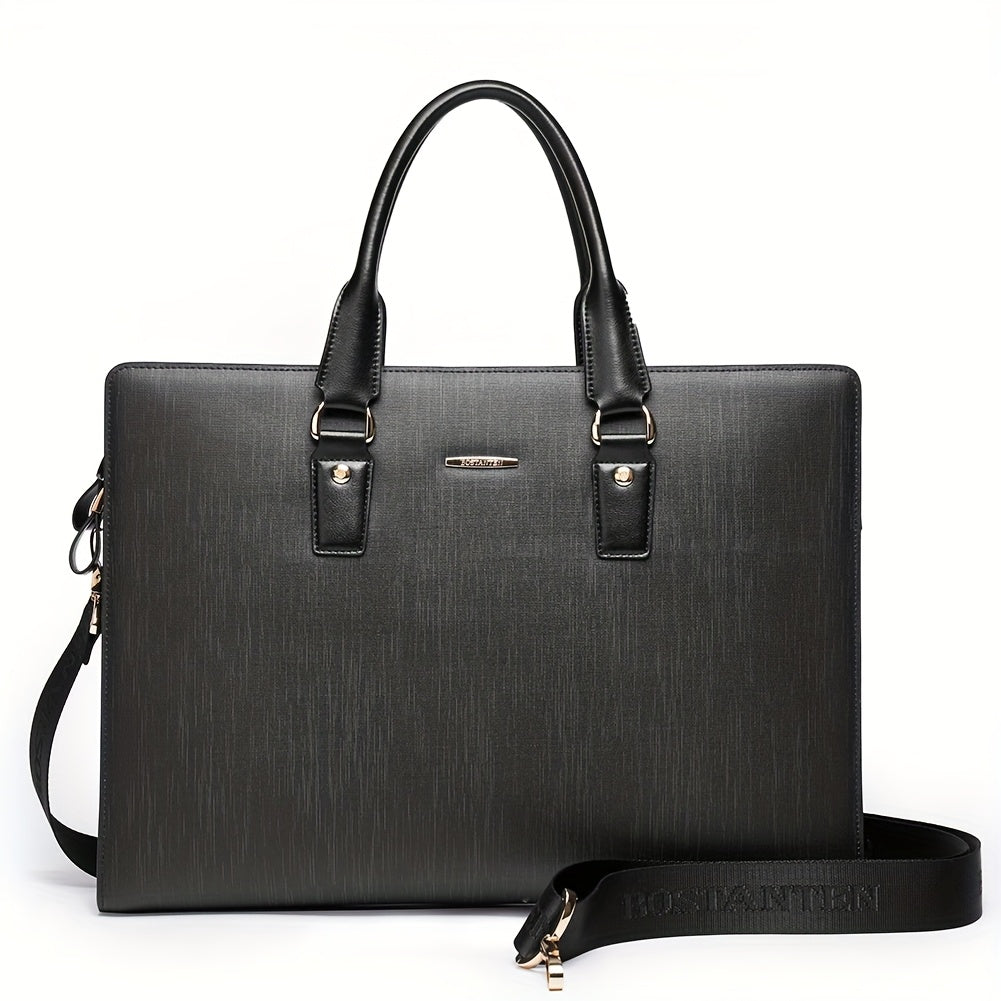 Slim Briefcase Shoulder Laptop Bag for Men & Women - Premium Leather Business Bag with Adjustable Strap, Tablet Compartment & Zipper Closure