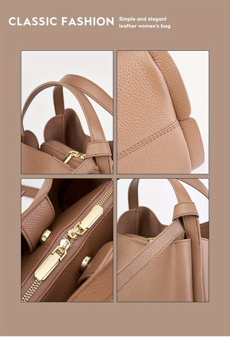 Women's Leather Tote Bag, Versatile and Popular Leather & Messenger Handbag for Women, Crossbody Bag, Cowhide Bucket Bag