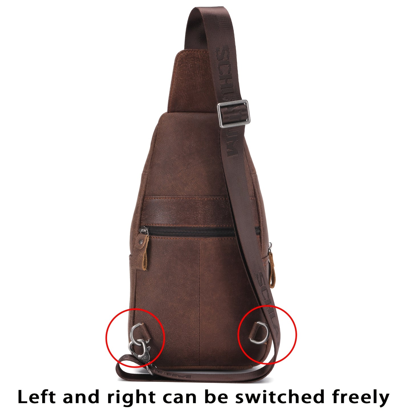 Genuine Top-Grain Leather Sling Bag - Casual Chest Pack for Men and Women, Crossbody Shoulder Daypack with Zipper Closure