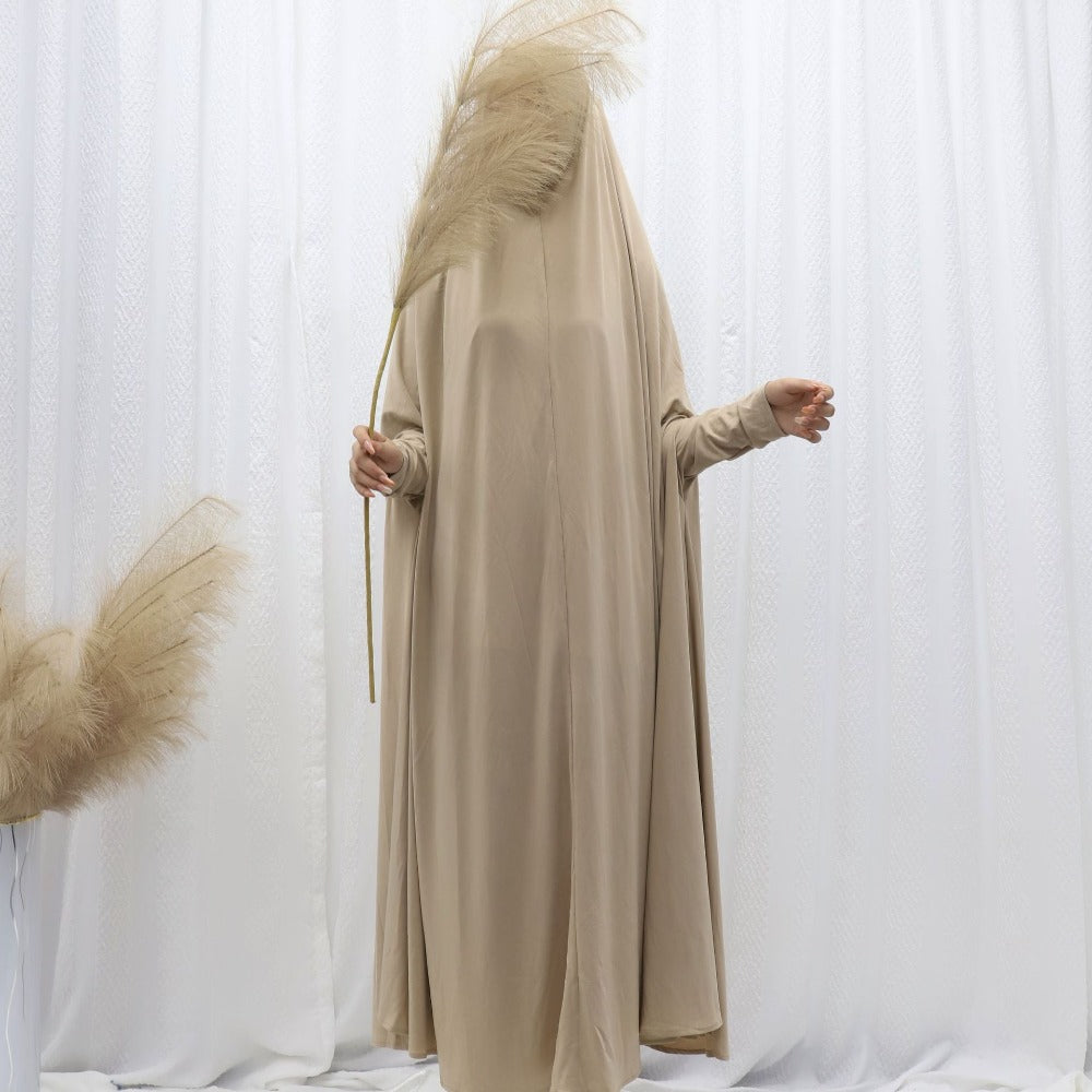 Women's Middle Eastern Baju Abaya Dress - Solid Color Hooded Robe with Bat Sleeves, Modest Traditional Long Gown for Daily & Formal Wear, Comfortable & Versatile Elegant Islamic Attire