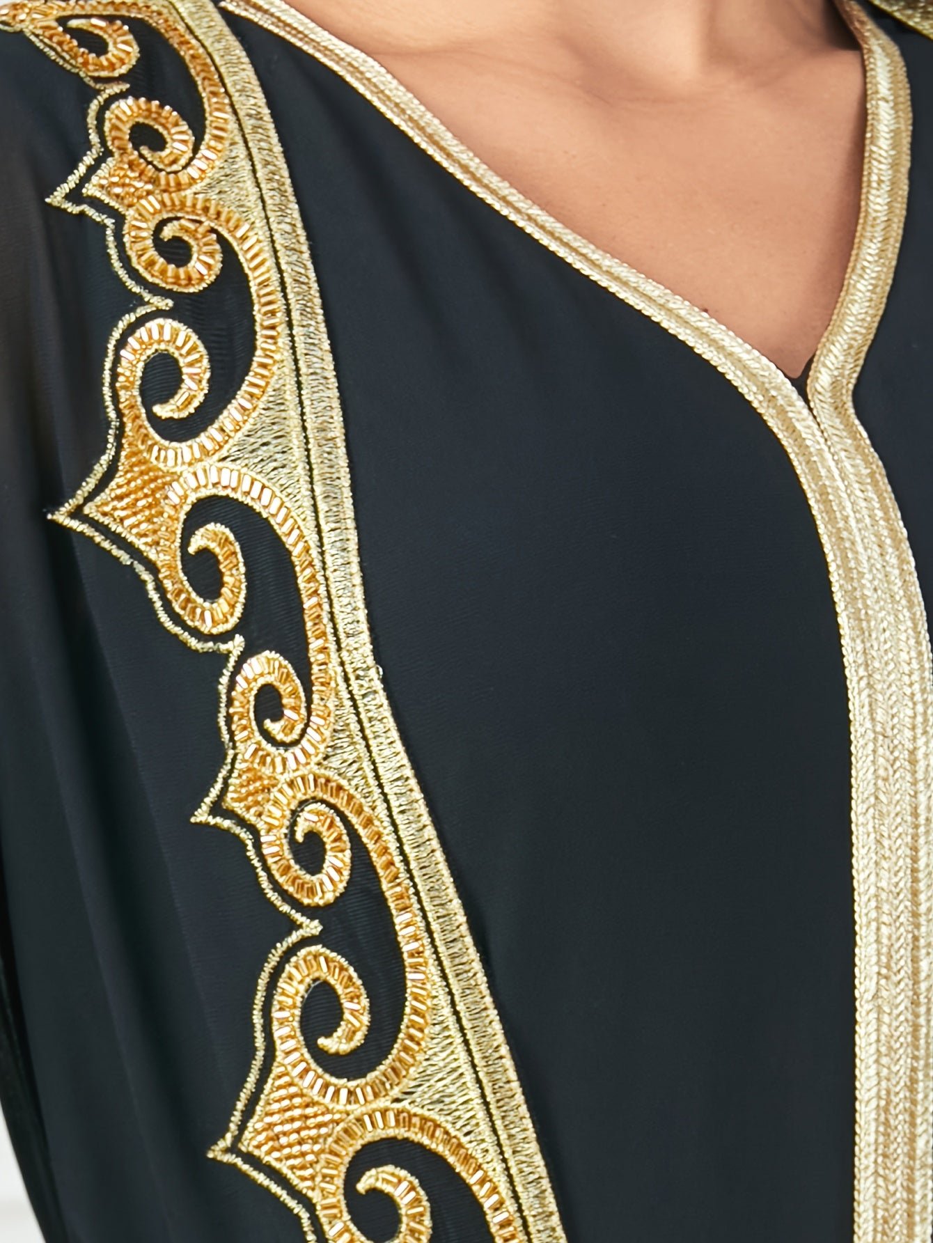 New Middle Eastern Emirati Abaya Dress + Cardigan Lace Embroidery Long Sleeve Two-Piece Robe Dress