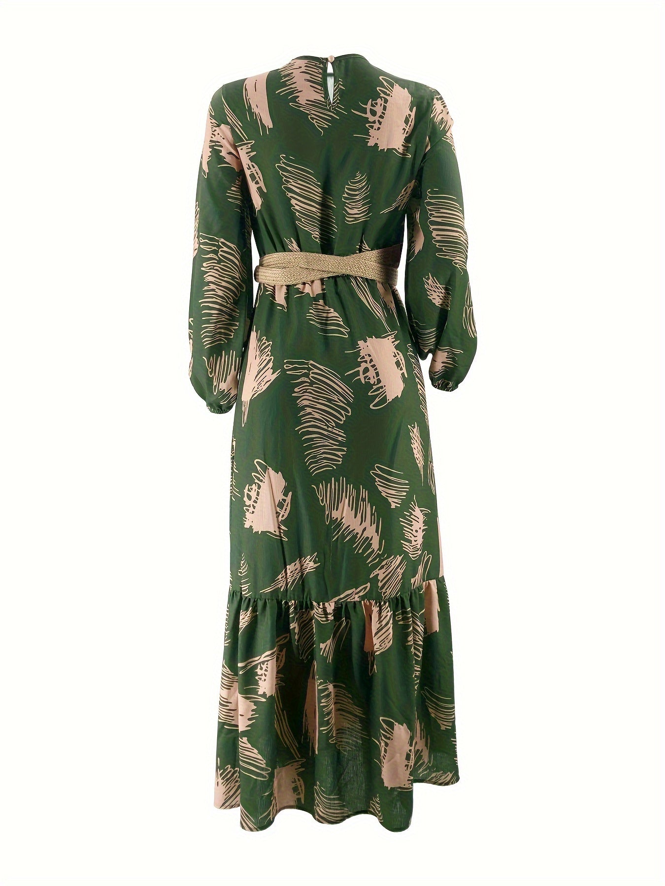 Ramadan Casual Long Sleeve Maxi Kaftan Abaya | Women's All Over Print Crew Neck Dress