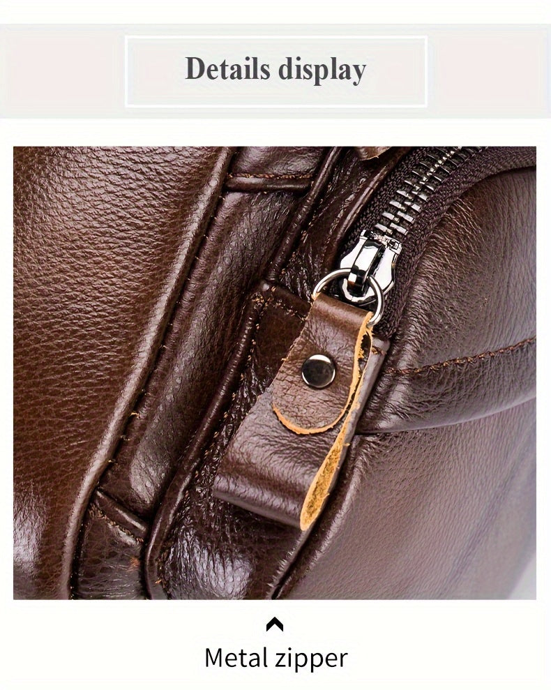 Men's Top Layer Cowhide Sling Bag, Genuine Leather Crossbody Bag, Retro Fashion Commuter Bag Multi-functional Travel Slant Shoulder Bag