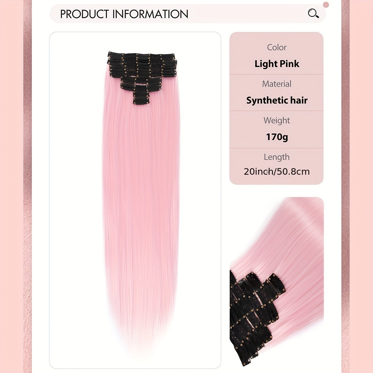 Synthetic Women's Hair Clipper 20 Inch 18 Clips/Set Long Straight Clip-in Hair Extension, Green, Pink, Brown, Red, Sky Blue Color Hair Extension Synthetic Braided Clip-in Hair Extension, Suitable for Straight Hair, Heat-resis