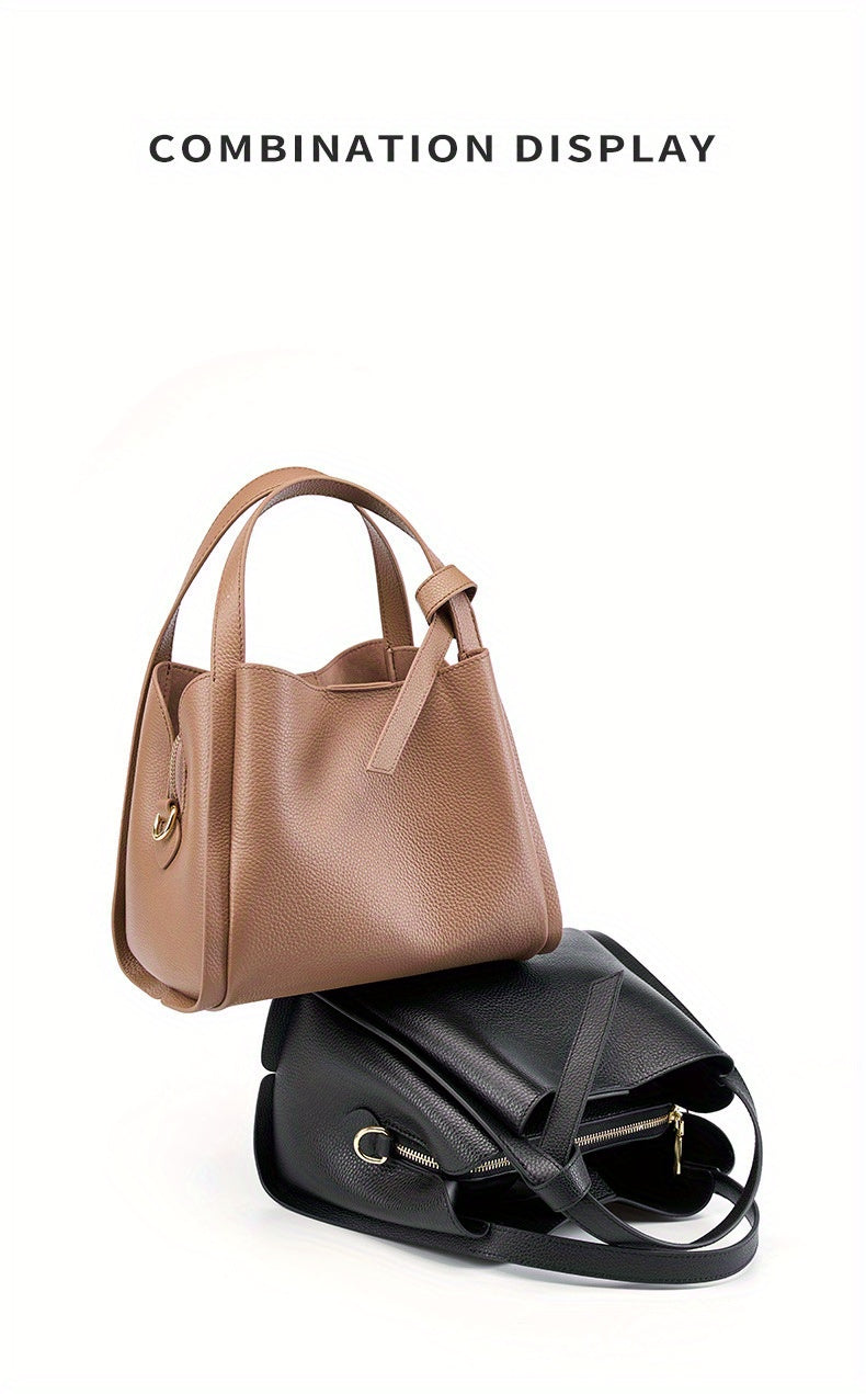 Women's Leather Tote Bag, Versatile and Popular Leather & Messenger Handbag for Women, Crossbody Bag, Cowhide Bucket Bag