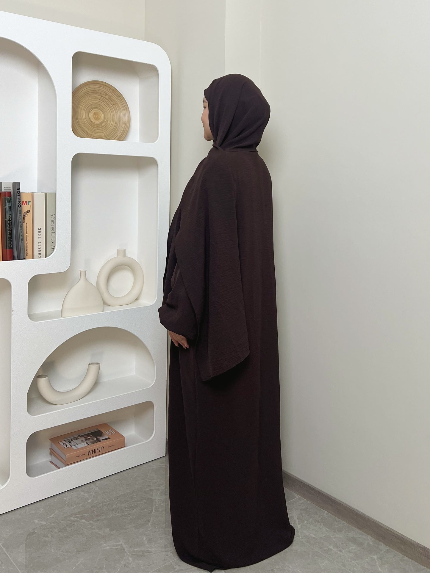 Elegant Crepe Hooded Jibab Abaya Hijab | Modest Long Sleeve Full Coverage Prayer Dress with Attached Scarf & Pockets, Machine Washable Medium Stretch Solid Color